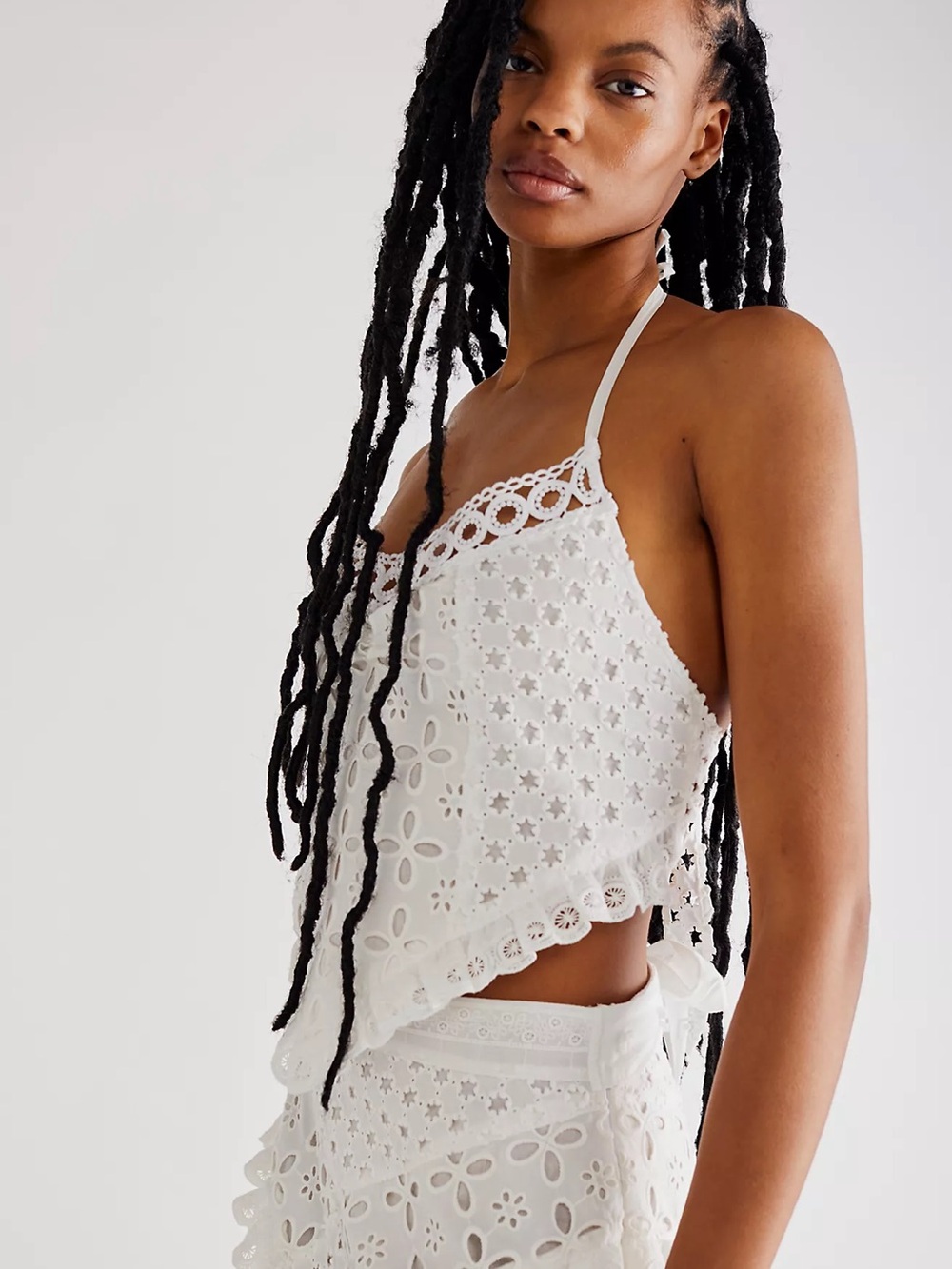 Anna Sui Enchanting White Eyelet Halter Top